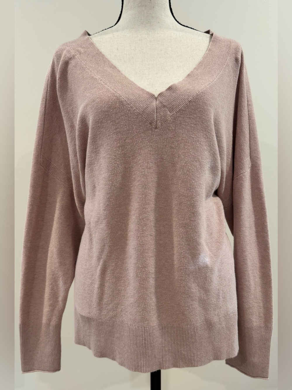Lou & Grey 100% Cotton Oversized V Neck Sweater Blush Pink High Low Large